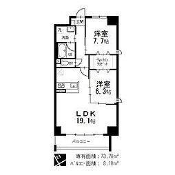 オルソパール伝馬 2LDKの間取図画像