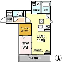 シュヴァル 1LDKの間取図画像