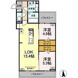 グレイスカメリア 2LDKの間取図画像