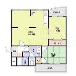 西脇ハイランドハイツ白鳳 2LDKの間取図画像
