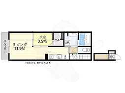 LaLa東人丸 2階1LDKの間取り