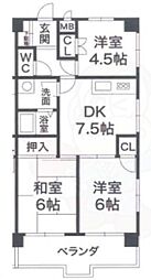 ハイツ甲村 2LDKの間取図画像