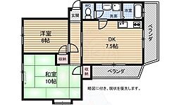 りばぁさいど多聞 2DKの間取図画像