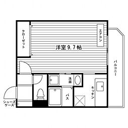 サウスヒル黒髪1 1階ワンルームの間取り