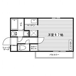 サウスヒル黒髪2 2階ワンルームの間取り