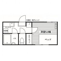 ハイムセラ黒髪 2階1Kの間取り