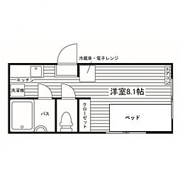 ハイムセラ黒髪 2階ワンルームの間取り