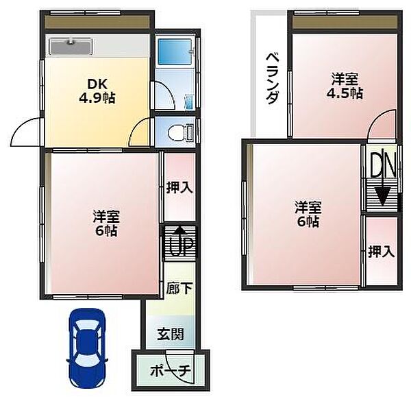 新在家戸建 ｜和歌山県和歌山市新在家(賃貸一戸建3DK・2階・61.00㎡)の写真 その2