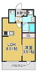 GrandPacific東今里Innovation 1LDKの間取図画像