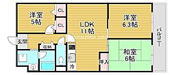 中本公園スカイハイツ 3LDKの間取図画像