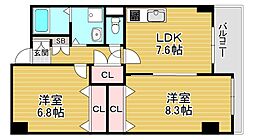ラ・フェスタ緑橋 2DKの間取図画像