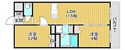 クリスタルコート 2LDKの間取図画像