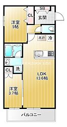 オーベル今里north 2LDKの間取図画像