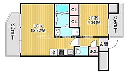 プレシオ森之宮 1LDKの間取図画像