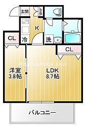 ヴィラ・セレーノ玉造本町 2Kの間取図画像