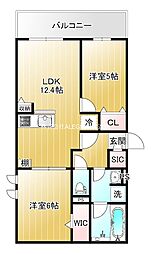 大阪市東成区深江北3丁目アパート 2LDKの間取図画像
