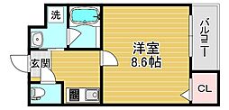 ソリティア桃谷 1Kの間取図画像