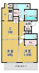 ZioV玉造 2DKの間取図画像