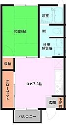 山内アパート 2階1DKの間取り