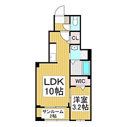 フィールドヒル　茅野 1階1LDKの間取り