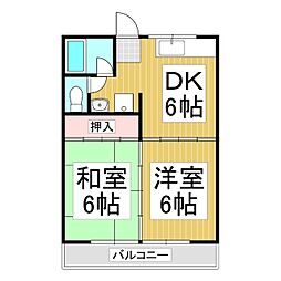 ロイヤルハイツT＆T 2階2DKの間取り