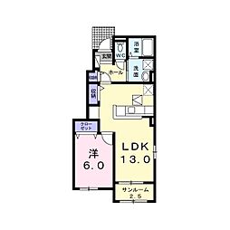 ベル・フィオーレ 1階1LDKの間取り