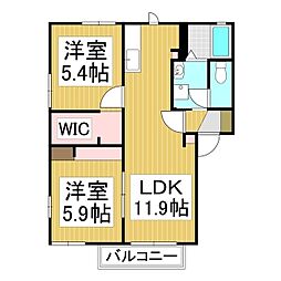 ブルーヒル　B 2階2LDKの間取り