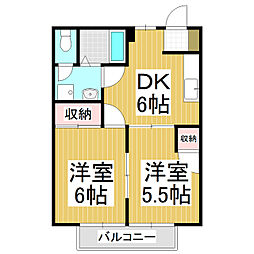 ノースサイドK 1階2DKの間取り