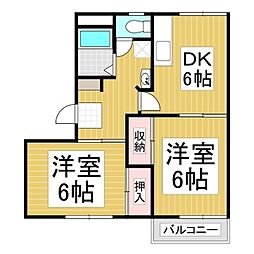 JR中央本線 上諏訪駅 徒歩31分の賃貸アパート 2階2DKの間取り