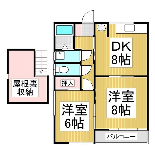 コーポ上野 ｜長野県岡谷市成田町1丁目(賃貸アパート2DK・2階・48.85㎡)の写真 その2