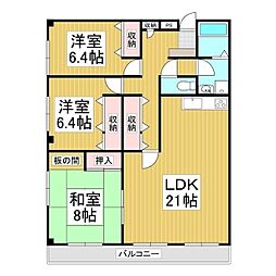ハイム八ヶ岳 3LDKの間取図画像