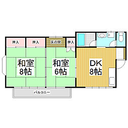リバーサイド角間 2DKの間取図画像