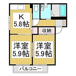 エスポワールミゾグチB 2Kの間取図画像