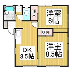 コーポ梨の木B 2LDKの間取図画像