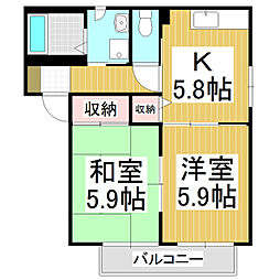 グリーンハウスB 2Kの間取図画像