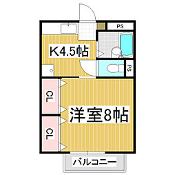 ハラタハイツC 1Kの間取図画像