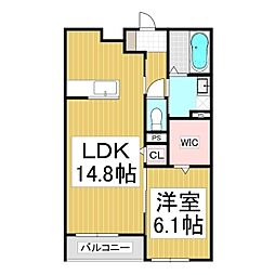 コンフォーティア茅野本町西 B棟 1LDKの間取図画像