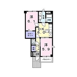マウントシティB 2DKの間取図画像