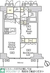 リーフシティ市川　ザ・レジデンス 2階2LDKの間取り