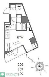 エヌステージ西船橋市川 3階ワンルームの間取り