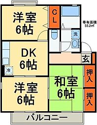 ブライトンリバー 1階3DKの間取り