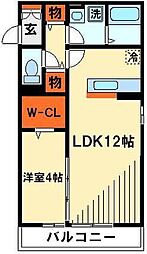 クレール市川 1階1LDKの間取り