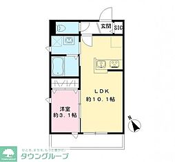 ハーベスト東市川 2階1LDKの間取り