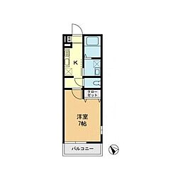 シャンテ船橋宮本Ｂ棟 1階1Kの間取り