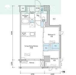 都営新宿線 篠崎駅 徒歩4分の賃貸マンション 6階2LDKの間取り