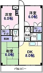エスフィールドハイツA 2階3DKの間取り