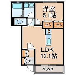 サンスルガＣ 1階1LDKの間取り