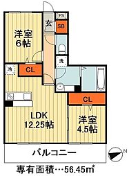 エスペランサ 1階2LDKの間取り
