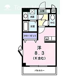 ミルコート ワンルームの間取図画像