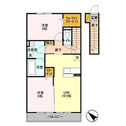 ベルデュール参番館 2LDKの間取図画像